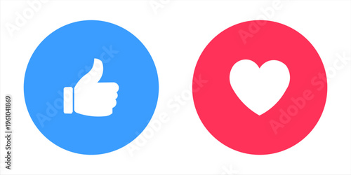 Thumb up and heart icon. Vector like and love icon. Ready like and love button for website and mobile app.