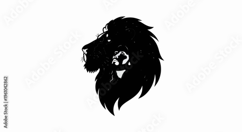 Black and white silhouette of a majestic lion with a human profile
