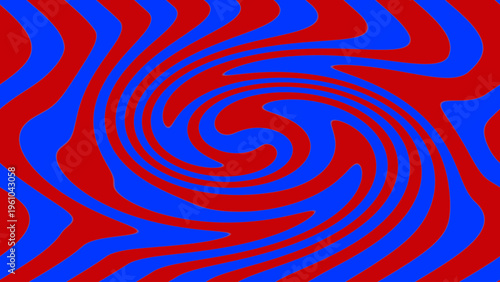 Abstract optical illusion background with red blue spiral wavy lines, hypnotic vortex motion, and vibrant geometric decorative layout
