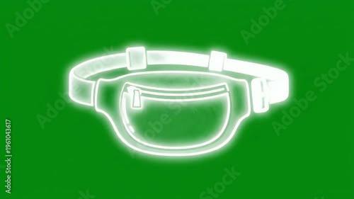 Neon outline of a fanny pack glows brightly against a vivid green background