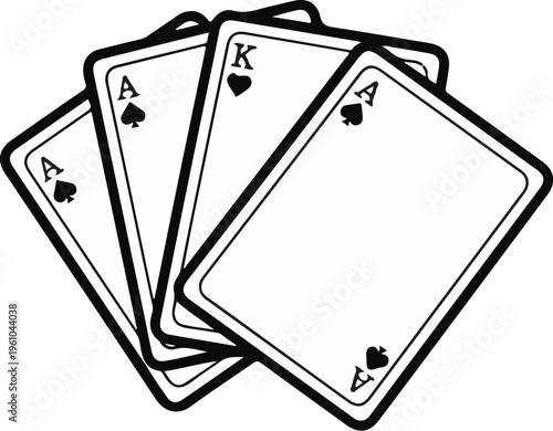 Four spade playing cards, including three Aces and a King