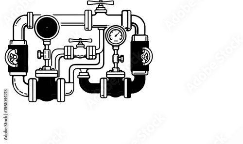 Industrial plumbing system with gauges and valves