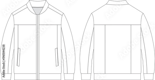 Winter jacket fashion flat sketch and illustration