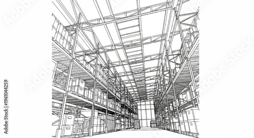 Inside large warehouse with towering shelves stacked high with boxes