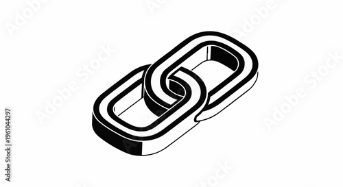 Interlocking metal chain links illustration in isometric perspective