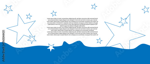 Minimalist blue star banner vector, celestial night sky border with decorative stars, clean horizontal layout for web headers and greeting cards isolated on Transparent Background