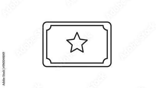 Simple Line Drawing of Ticket with Star.
