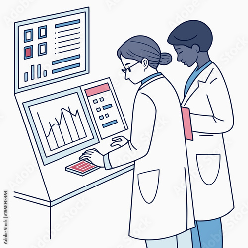 Scientists working on computers in a laboratory setting