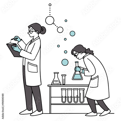 Scientists working with beakers and test tubes laboratory