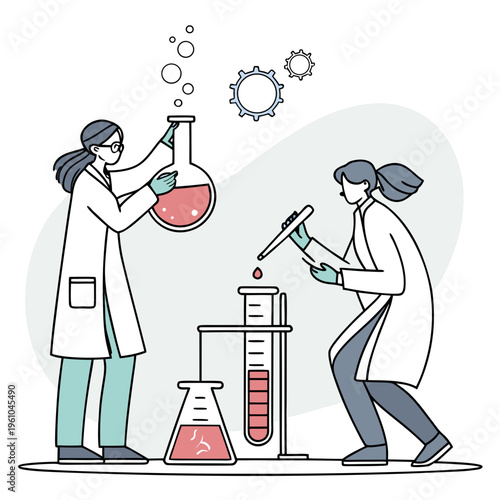 Scientists working with laboratory equipment and test tubes