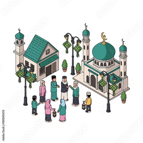 Mosque Community Gathering Illustration People.