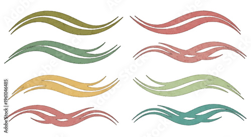 Six colorful wavy lines arranged in two columns on white background