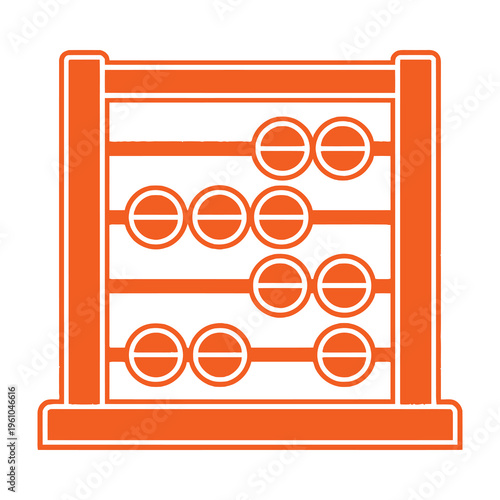 Orange abacus icon for business finance and education with beads on white background