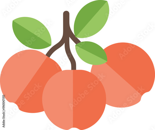 Vector illustration of fresh peaches with green leaves, perfect for fruit and nature-themed designs.