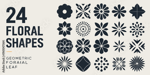 Floral shapes and geometric leaf designs with a large number twenty four