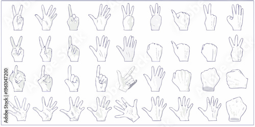 Collection of hand drawings depicting various sign language gestures