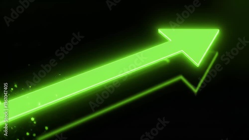A bright green arrow glows on a black background, symbolizing growth
