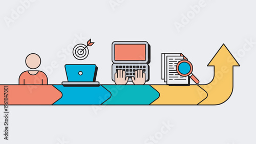 Digital Marketing Workflow and Business Growth Strategy Vector Illustration