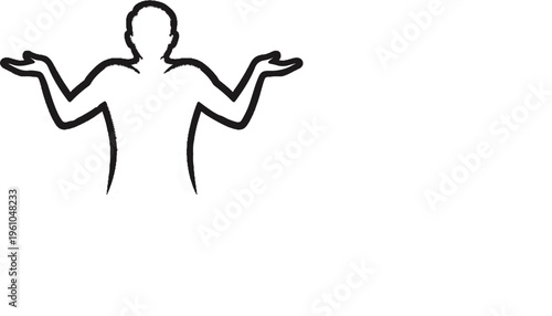 Simple outline of a person with arms spread wide, palms up