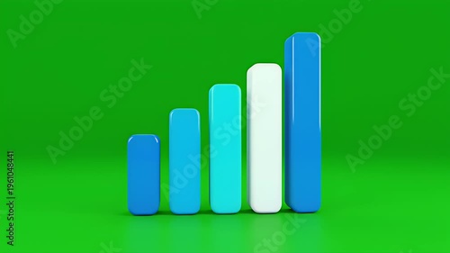Five rounded bar graph segments ascend in height against a bright green backdrop