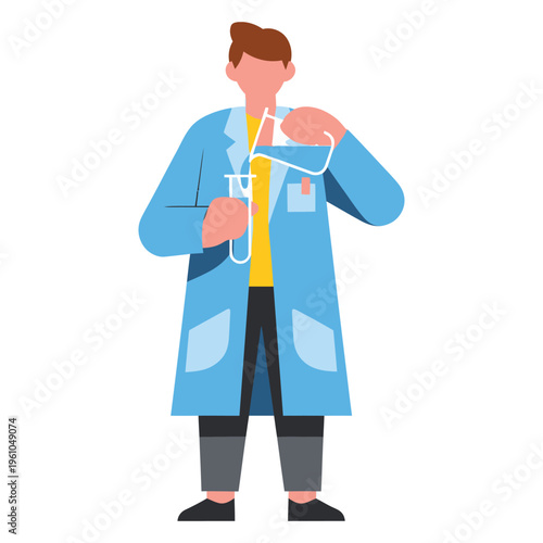 Illustrated doctor wearing blue lab coat holding stethoscope.