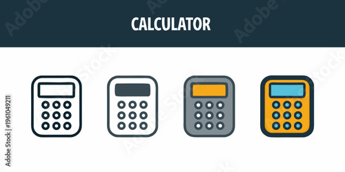 Four variations of a digital calculator icon in different color schemes