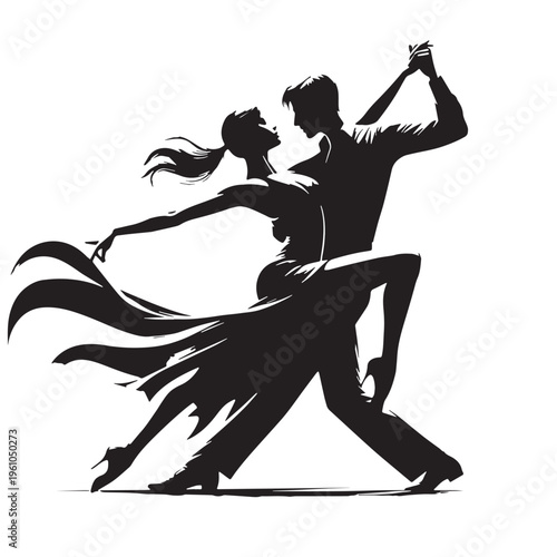 Black Dancing man and woman Silhouette Vector, High Quality Illustration on White Background