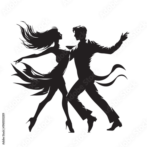 Black Dancing man and woman Silhouette Vector, High Quality Illustration on White Background