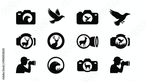 Collection of minimalist black silhouettes for photography and wildlife observation