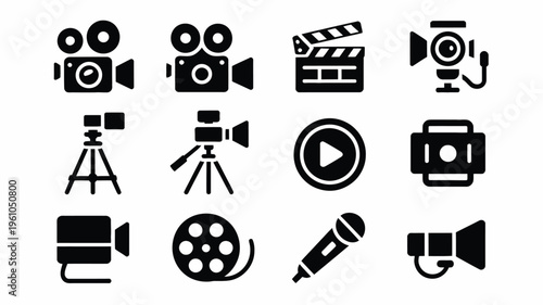Professional video production icons film and broadcasting symbols media and entertainment graphics