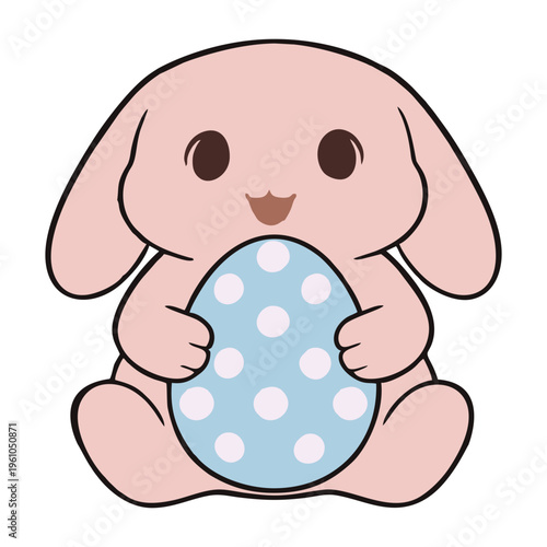 Cute Sticker Bunny Hugging Easter Egg