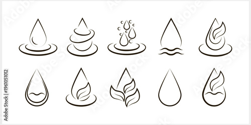 Water drop set icon. Rain outline clipart collection. Vector stock illustration