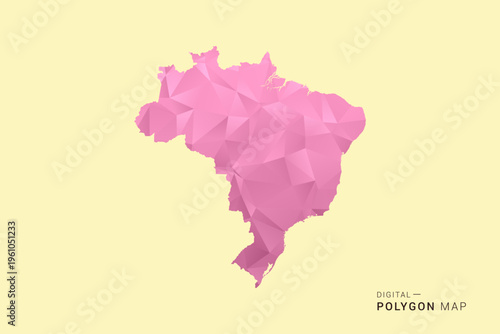Brazil Map - Low poly polygon map design in soft pink pastel gradient on beige background, modern minimal geometric style, clean digital vector illustration.