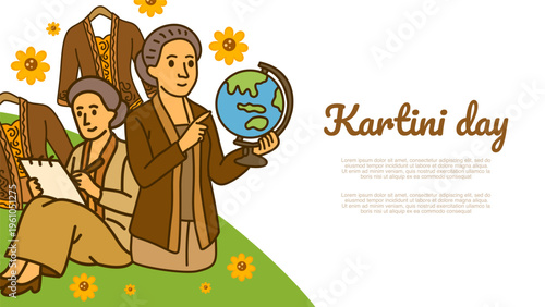 indonesian woman holding globe with another woman sketching on kartini day celebration
