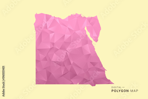 Egypt Map - Low poly polygon map design in soft pink pastel gradient on beige background, modern minimal geometric style, clean digital vector illustration.