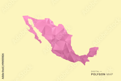 Mexico Map - Low poly polygon map design in soft pink pastel gradient on beige background, modern minimal geometric style, clean digital vector illustration.