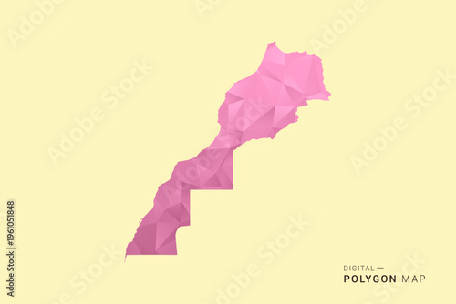 Morocco Map - Low poly polygon map design in soft pink pastel gradient on beige background, modern minimal geometric style, clean digital vector illustration.