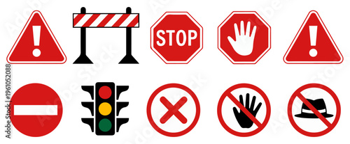 warning prohibition icons set flat design