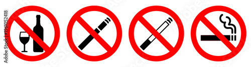 no smoking drinking vaping sign icon set