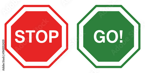stop go traffic sign icon set