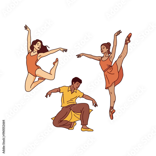 Three diverse dancers showcasing various styles of movement and performance, including ballet and contemporary dance.
