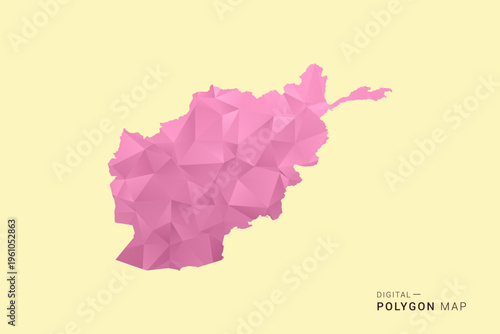 Afghanistan Map - Low poly polygon map design in soft pink pastel gradient on beige background, modern minimal geometric style, clean digital vector illustration.