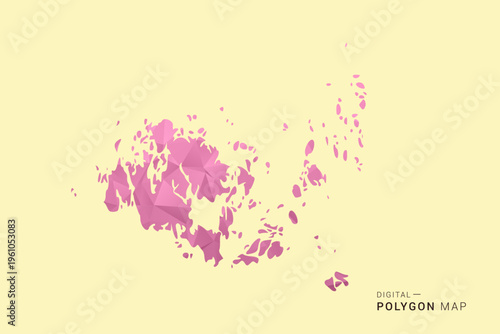 Aland Islands Map - Low poly polygon map design in soft pink pastel gradient on beige background, modern minimal geometric style, clean digital vector illustration.