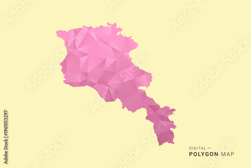 Armenia Map - Low poly polygon map design in soft pink pastel gradient on beige background, modern minimal geometric style, clean digital vector illustration.