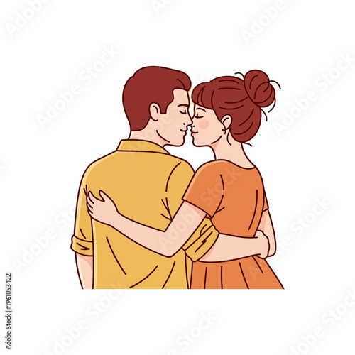 An illustration of a loving couple embracing and about to kiss, showing affection and intimacy.