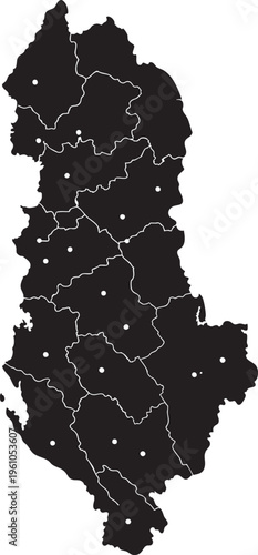 Albania Map with Administrative Divisions, Detailed Borders, Minimalist Vector Design
