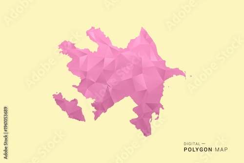 Azerbaijan Map - Low poly polygon map design in soft pink pastel gradient on beige background, modern minimal geometric style, clean digital vector illustration.