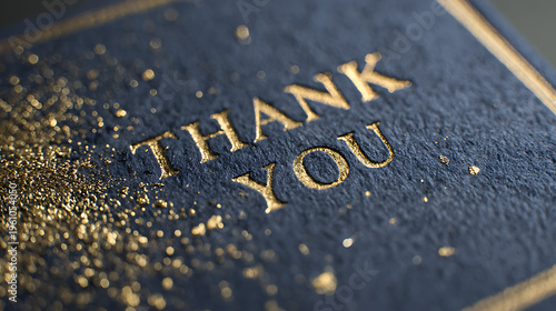 A close-up of a luxurious thank you card with gold accents and glitter
