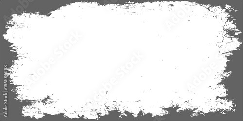 White grunge paint brush stroke on grey background, distressed texture border for vintage design and urban art framing