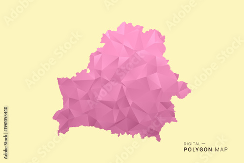 Belarus Map - Low poly polygon map design in soft pink pastel gradient on beige background, modern minimal geometric style, clean digital vector illustration.